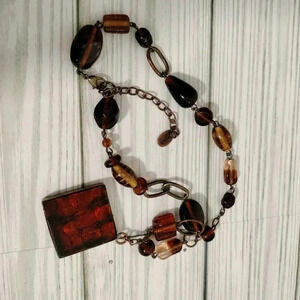 ICING Gold Tone Necklace Womens Fashion Jewelry Signed Amber Glass Beads 16"